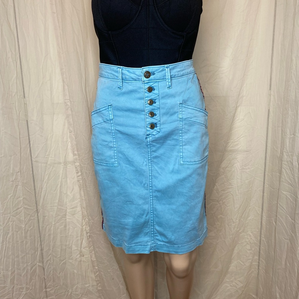 Pilcro and the Letterpress Anthropologie blue button fly pencil skirt sz0